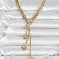 BUĞZ 316L Çelik Gold Renk Kelebek Sallantılı Kadın Kolye