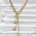 BUĞZ 316L Çelik Gold Renk Kelebek Sallantılı Kadın Kolye - BUĞZ