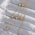 BUĞZ 316L Çelik Gold Renk Minimal Beyaz Sedefli Yonca Kolye - BUĞZ