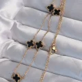 BUĞZ 316L Çelik Gold Renk Minimal Siyah Mineli Yonca Kolye