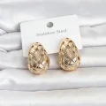 BUĞZ 316L Çelik Gold Renk Motifli Damla Kadın Küpe