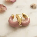 BUĞZ 316L Çelik Gold Renk Pembe Halka Model Kadın Küpe - BUĞZ