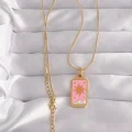 BUĞZ 316L Çelik Gold Renk Pembe Mineli Güneş Model Tarot Kolye - Lisinya
