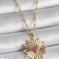 BUĞZ 316L Çelik Gold Renk Pembe Zirkon Taşlı Kalp İşleme Madalyon Model Kadın Kolye