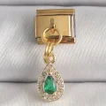BUĞZ 316L Çelik Gold Renk Sallantı Damla Yeşil Zirkon Taşlı Nomination Charm