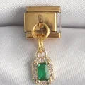 BUĞZ 316L Çelik Gold Renk Sallantı Kare Yeşil Zirkon Taşlı Nomination Charm