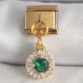 BUĞZ 316L Çelik Gold Renk Sallantı Yeşil Zirkon Taşlı Nomination Charm