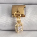 BUĞZ 316L Çelik Gold Renk Sallantı Zirkon Taşlı Kare Model Nomination Charm