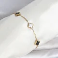 BUĞZ 316L Çelik Gold Renk Siyah Beyaz Baby Yonca Model Kadın Bileklik