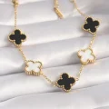 BUĞZ 316L Çelik Gold Renk Siyah Beyaz Yonca Model Kadın Bileklik