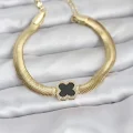 BUĞZ 316L Çelik Gold Renk Siyah Yonca Model Zirkon Taşlı Yılan Zincirli Kadın Bileklik