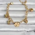 BUĞZ 316L Çelik Gold Renk Yonca ve Dorikalı Kadın Bileklik