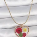 BUĞZ 316L Çelik Gold Renk Zincir Epokis Kalp Doğal Çiçek Model Kadın Kolye