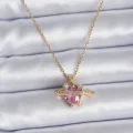 BUĞZ 316L Çelik Gold Renk Zincir Pembe Kristal Kalp Model Zirkon Taş Detay Kadın Kolye