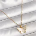 BUĞZ 316L Çelik Gold Renk Zincir Zirkon Taşlı Beyaz Mineli Kelebek Model Kadın Kolye