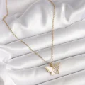 BUĞZ 316L Çelik Gold Renk Zincir Zirkon Taşlı Beyaz Mineli Kelebek Model Kadın Kolye