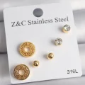 BUĞZ 316L Çelik Gold Renk Zirkon Taşı Labirent Model Kadın Küpe Seti