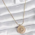 BUĞZ 316L Çelik Gold Renk Zirkon Taşlı 12 Burç Madalyon Model Kadın Kolye - BUĞZ
