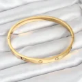 BUĞZ 316L Çelik Gold Renk Zirkon Taşlı 65 mm Kadın Kelepçe Bileklik