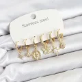 BUĞZ 316L Çelik Gold Renk Zirkon Taşlı Charm Detaylı Kadın Küpe Seti