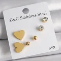 BUĞZ 316L Çelik Gold Renk Zirkon Taşlı Kalpli Kadın Küpe Seti