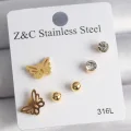 BUĞZ 316L Çelik Gold Renk Zirkon Taşlı Kelebek Figür Kadın Küpe Seti