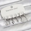 BUĞZ 316L Çelik Gümüş Renk 6lı Set Yonca Model Kadın Küpe