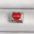 BUĞZ 316L Çelik Gümüş Renk Best Man Yazılı Kırmızı Kalp İşlemeli Nomination Charm