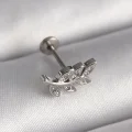 BUĞZ 316L Çelik Gümüş Renk Dal Model Zirkon Taş Detaylı Tragus Piercing