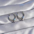 BUĞZ 316L Çelik Gümüş Renk İçi Oval Tasarımlı Küpe