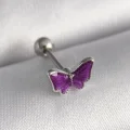 BUĞZ 316L Çelik Gümüş Renk Mor Kelebek Model Tragus Piercing