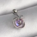 BUĞZ 316L Çelik Gümüş Renk Mor Mineli Kalp Zirkon Taş Detay Tragus Piercing