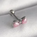 BUĞZ 316L Çelik Gümüş Renk Pembe Kurdele Zirkon Taş Detay Tragus Piercing