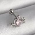 BUĞZ 316L Çelik Gümüş Renk Pembe Mineli Kalp Zirkon Taş Detay Tragus Piercing