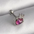 BUĞZ 316L Çelik Gümüş Renk Pembe Mineli Kalp Zirkon Taş Detaylı Taç Tragus Piercing