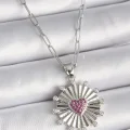 BUĞZ 316L Çelik Gümüş Renk Pembe Zirkon Taşlı Kalp İşleme Madalyon Model Kadın Kolye