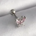 BUĞZ 316L Çelik Gümüş Renk Pembe Zirkon Taşlı Kelebek Tragus Piercing