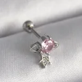 BUĞZ 316L Çelik Gümüş Renk Pembe Zirkon Taşlı Sallantı Yıldız Detay Tragus Piercing