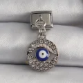 BUĞZ 316L Çelik Gümüş Renk Sallantı Zirkon Taşlı Göz Model Nazar Boncuk Detay Nomination Charm