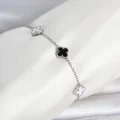 BUĞZ 316L Çelik Gümüş Renk Siyah Beyaz Baby Yonca Model Kadın Bileklik