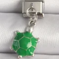 BUĞZ 316L Çelik Gümüş Renk Yeşil Kaplumbağa Model Nomination Charm