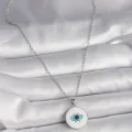 BUĞZ 316L Çelik Gümüş Renk Zincir Beyaz Mineli Turkuaz Göz İşleme Model Kadın Kolye - BUĞZ
