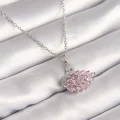 BUĞZ 316L Çelik Gümüş Renk Zincir Pembe Zirkon Taşlı Kuğu Model Kadın Kolye