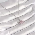 BUĞZ 316L Çelik Gümüş Renk Zincir Pembe Zirkon Taşlı Kuğu Model Kadın Kolye - BUĞZ