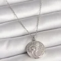 BUĞZ 316L Çelik Gümüş Renk Zincir Zirkon Taşlı Ay Güneş İşlemeli Madalyon Model Kadın Kolye