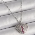 BUĞZ 316L Çelik Gümüş Renk Zincir Zirkon Taşlı Kalp Model Kadın Kolye