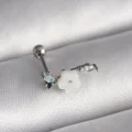 BUĞZ 316L Çelik Gümüş Renk Zirkon Taş Detay Beyaz Çiçek Model Tragus Piercing