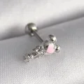BUĞZ 316L Çelik Gümüş Renk Zirkon Taş Detay Pembe Kalp İşleme Tragus Piercing