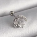 BUĞZ 316L Çelik Gümüş Renk Zirkon Taşlı Ay Yıldız Tragus Piercing