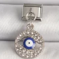 BUĞZ 316L Çelik Gümüş Renk Zirkon Taşlı Göz Model Nazar Boncuk Detay Nomination Charm
